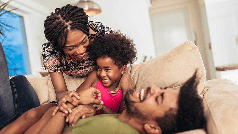 happy family on the couch