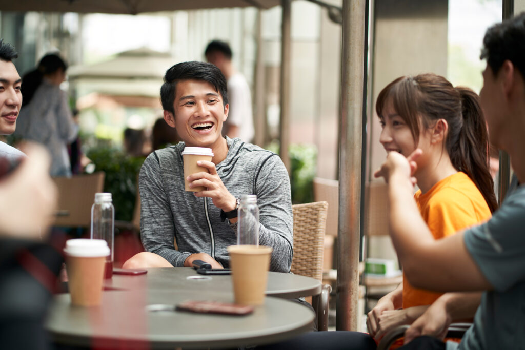 group of friends having coffee together