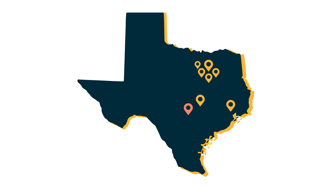 Crossover location pins laid on the state of Texas